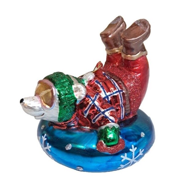 December Diamonds Bear on Snow Tube Glass Christmas Ornament 79-81355 4.25" - Picture 1 of 3